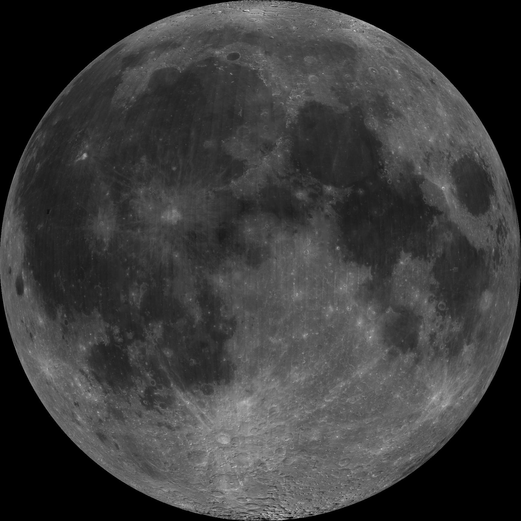 About 50,000 Clementine images were processed to produce this and other full-disc views of the Moon. Lunar terrain types are designated by their 17...