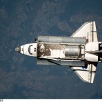 This view of the space shuttle Discovery was provided by an Expedition 23 crew member during a survey of the departing vehicle following undocking from the International Space Station on April 17. The Leonardo Multi-Purpose Logistics Module is visible in Discovery's cargo bay.